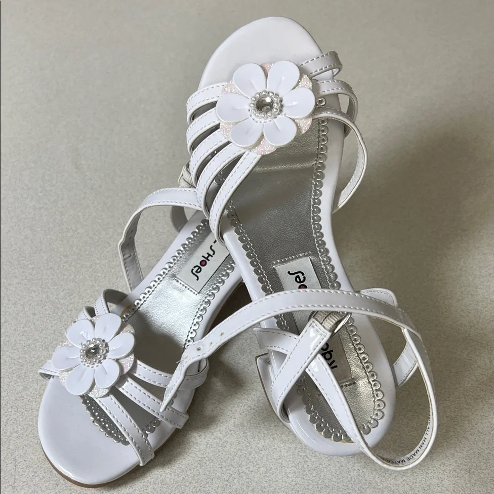 Rachel White Floral Accent Girls Dress Sandals